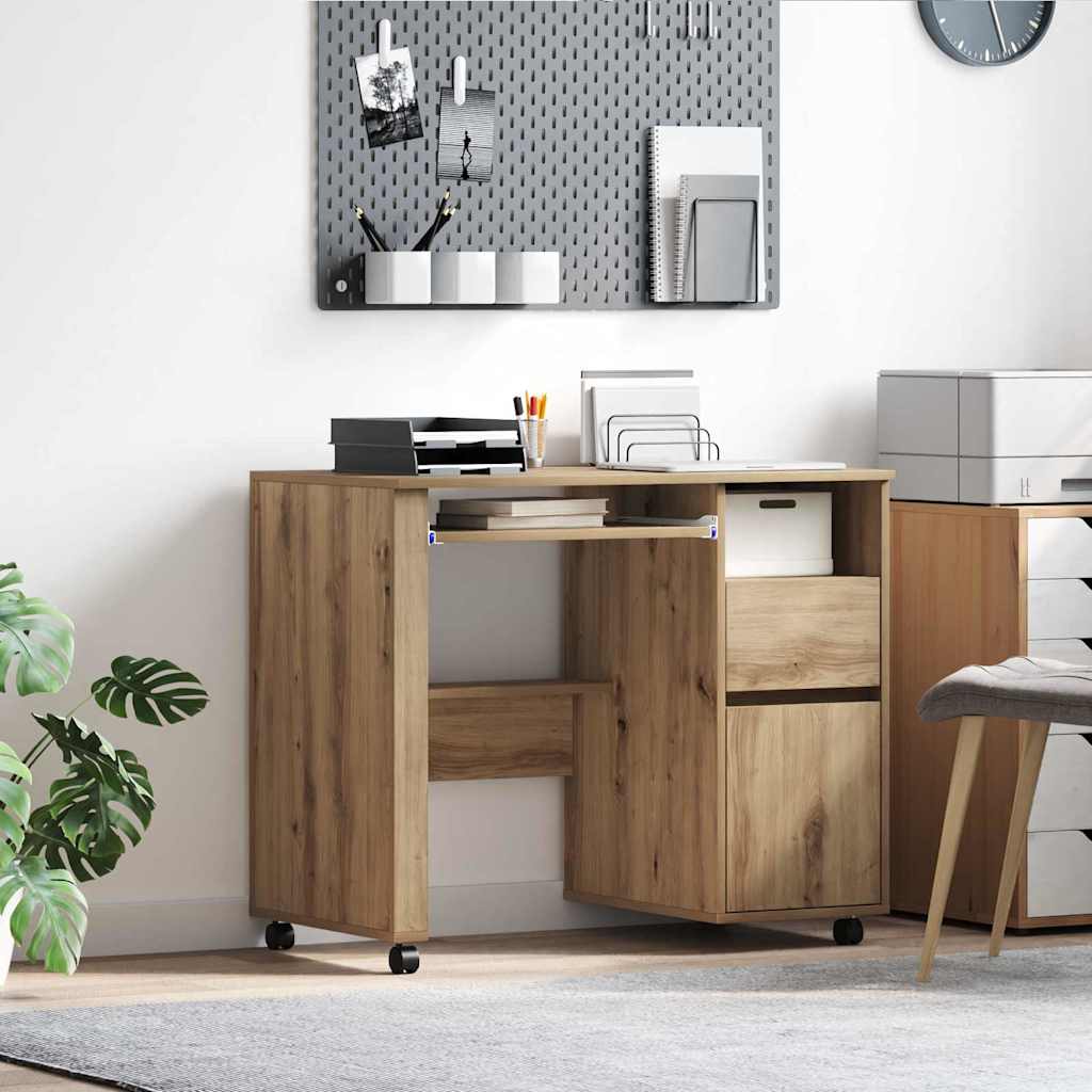 Bureau avec roulettes avec roue chêne artisanal 91 x 50 x 77 cm - XIOS