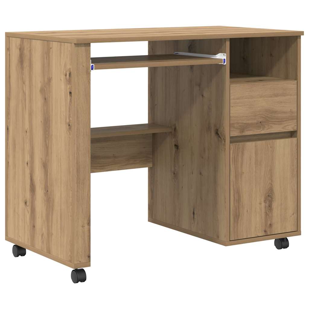 Bureau avec roulettes avec roue chêne artisanal 91 x 50 x 77 cm - XIOS