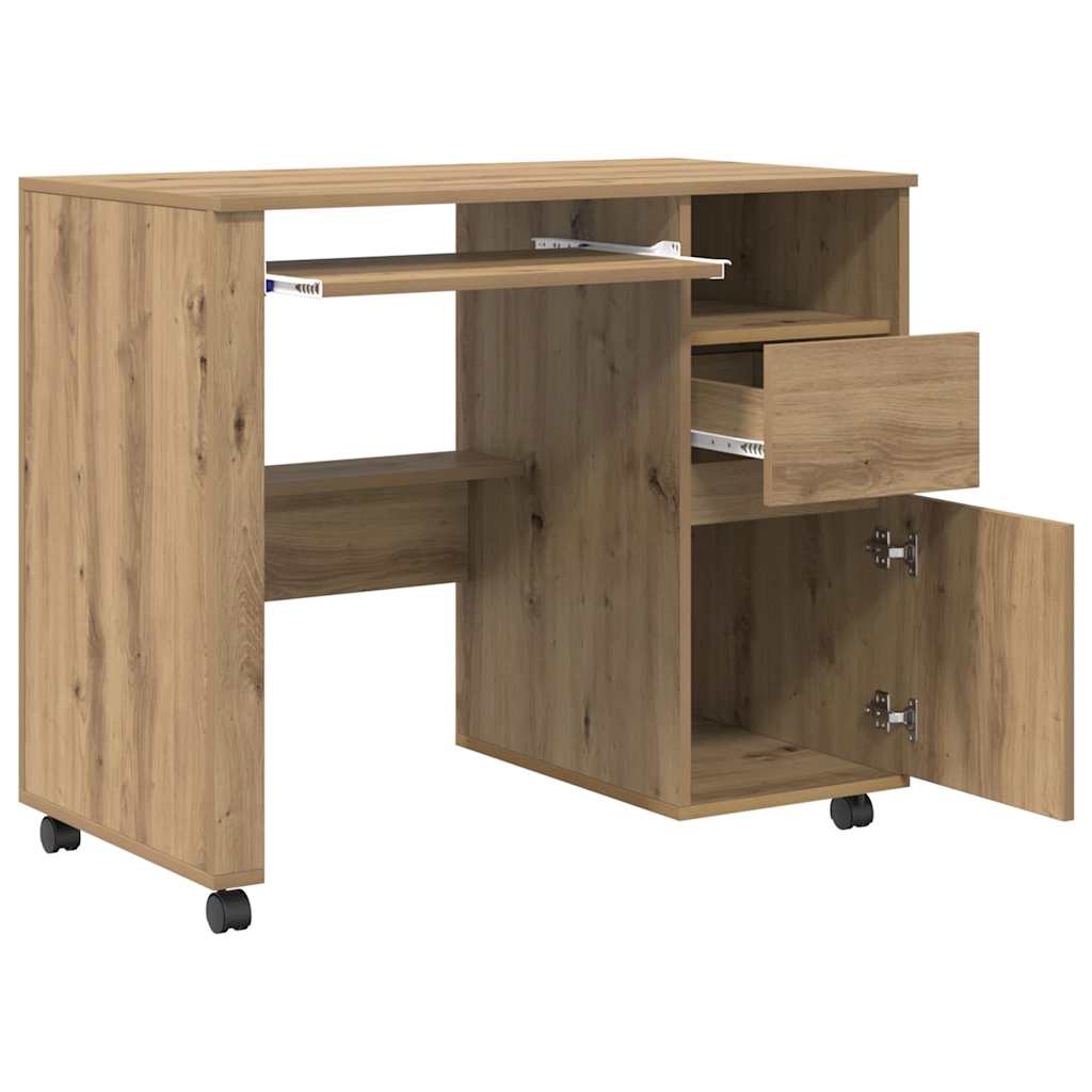 Bureau avec roulettes avec roue chêne artisanal 91 x 50 x 77 cm - XIOS