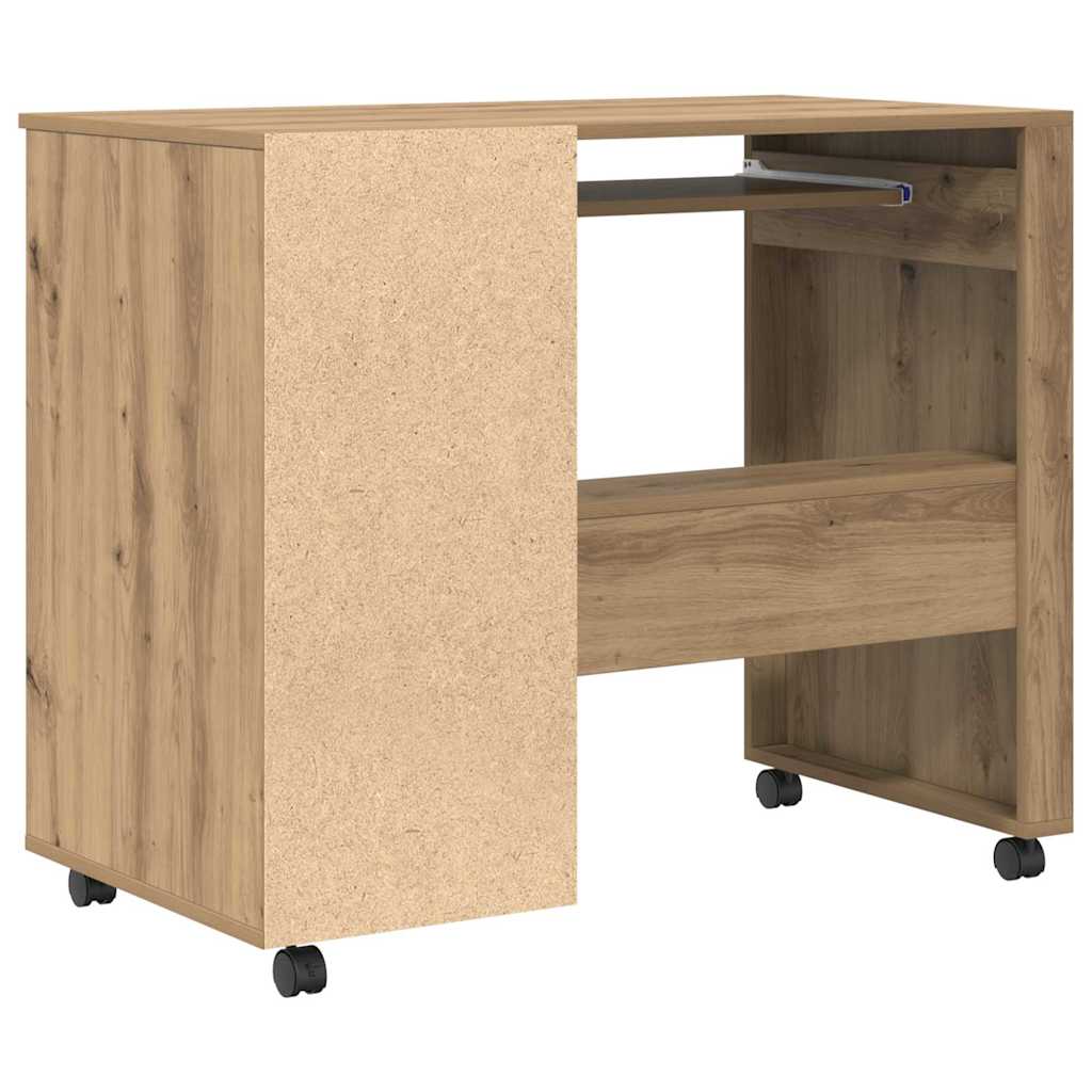 Bureau avec roulettes avec roue chêne artisanal 91 x 50 x 77 cm - XIOS
