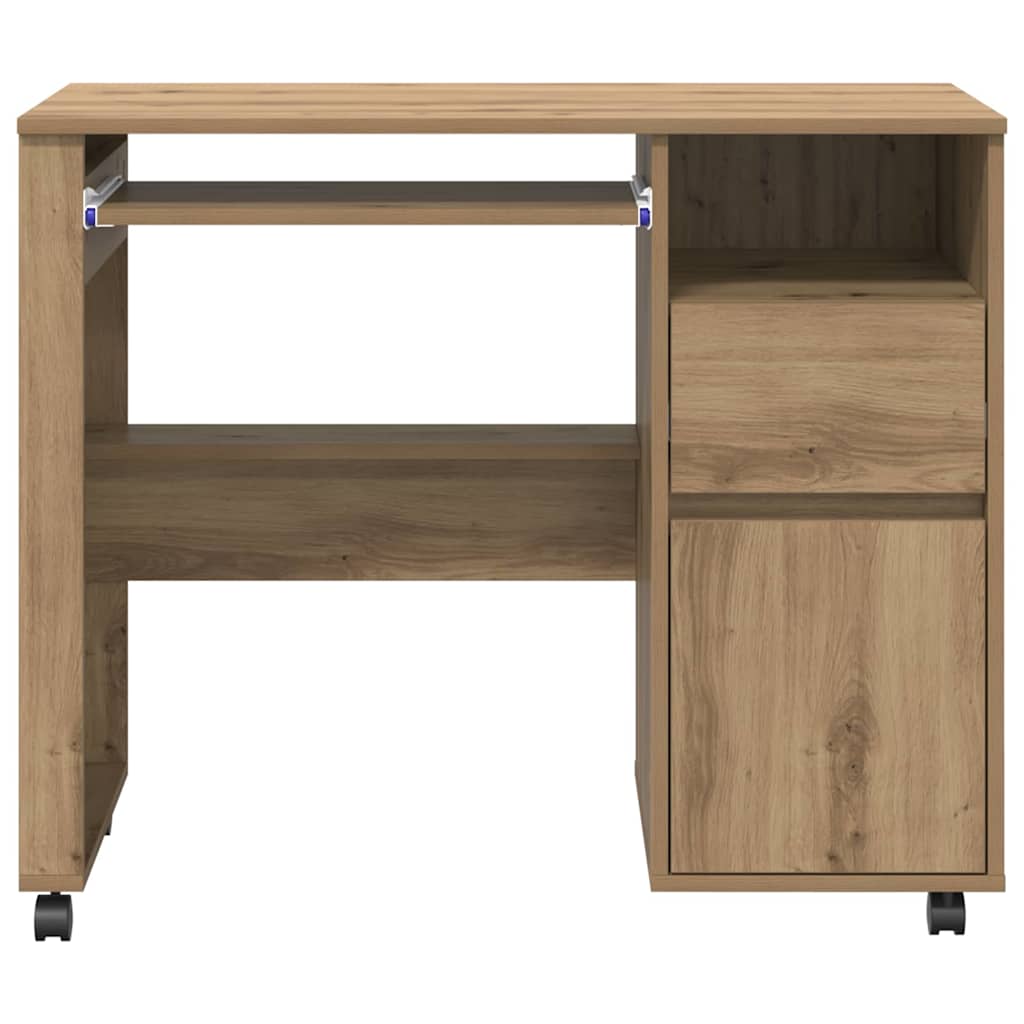 Bureau avec roulettes avec roue chêne artisanal 91 x 50 x 77 cm - XIOS