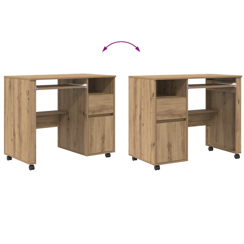 Bureau avec roulettes avec roue chêne artisanal 91 x 50 x 77 cm - XIOS