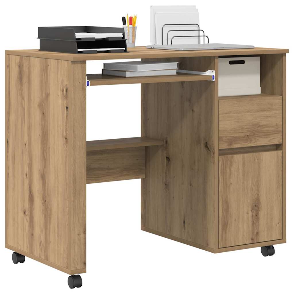 Bureau avec roulettes avec roue chêne artisanal 91 x 50 x 77 cm - XIOS