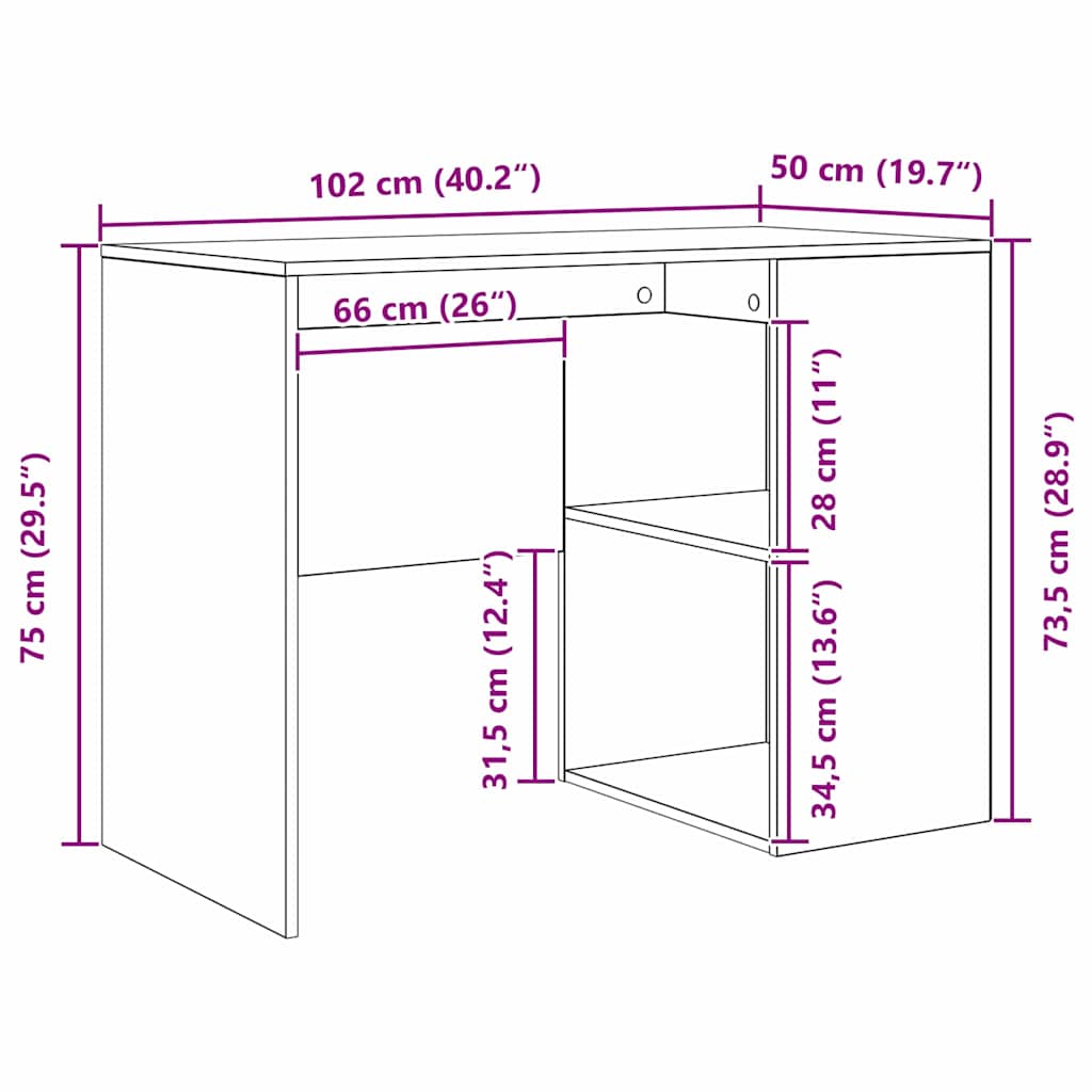 Bureau Chêne sonoma 102 x 50 x 75 cm Bois d'ingénierie - XIOS