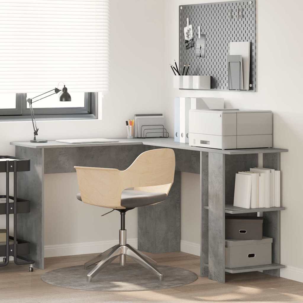 Bureau d'angle avec rangement Gris béton 140 x 113.5 x 75 cm - XIOS