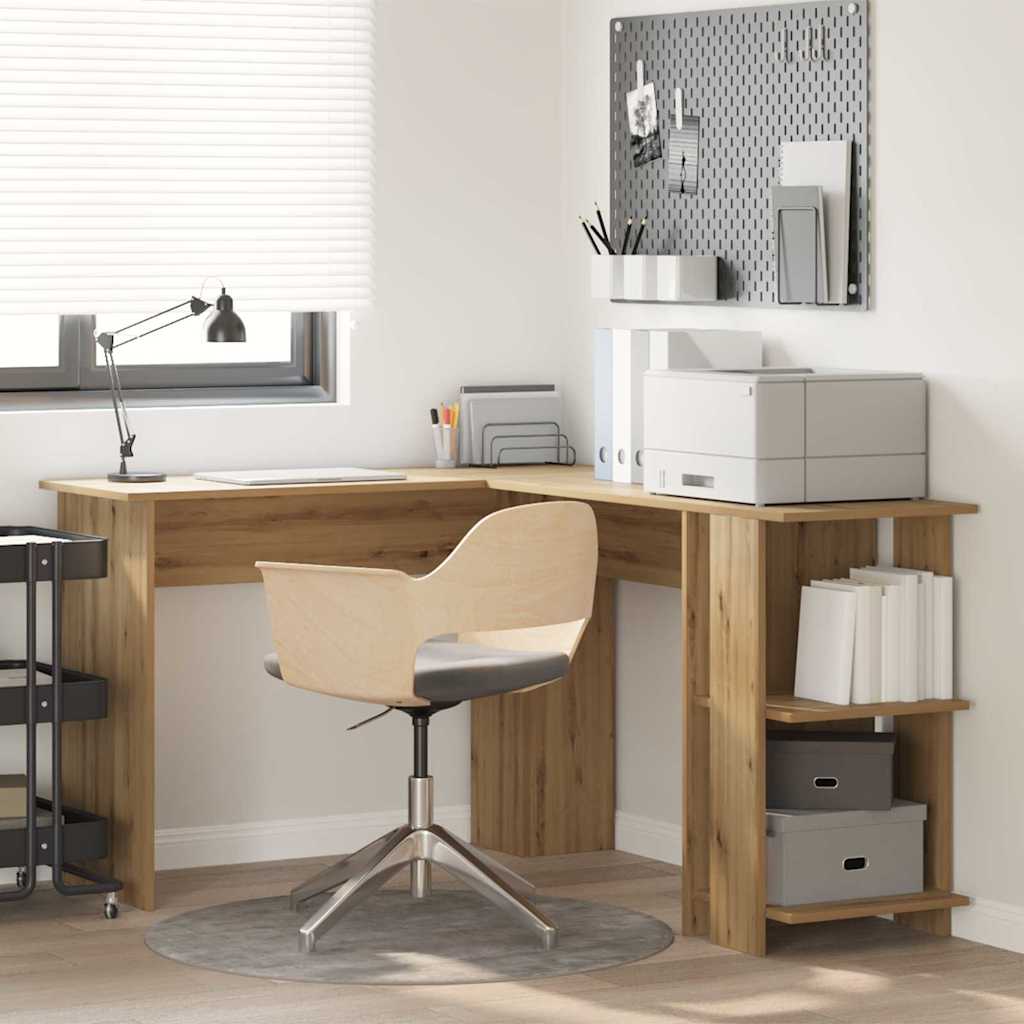 Bureau d'angle avec rangement avec étagère chêne artisanal - XIOS