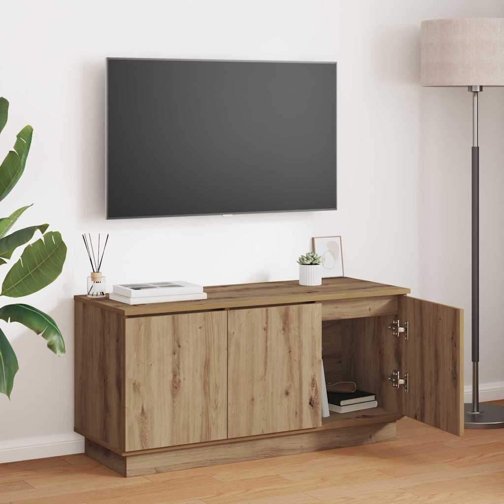 Meuble TV avec LED chêne artisanal 100 x 38 x 49 cm - XIOS