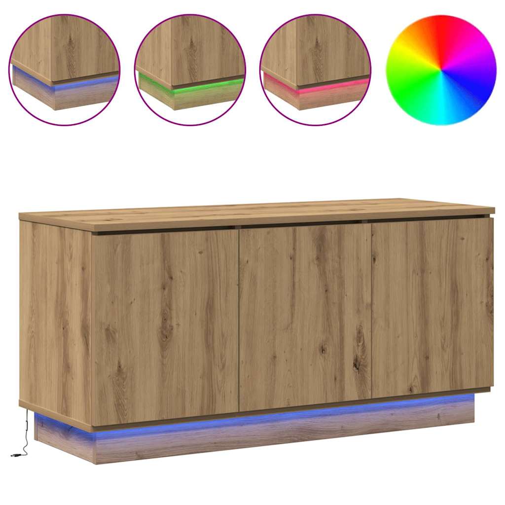 Meuble TV avec LED chêne artisanal 100 x 38 x 49 cm - XIOS