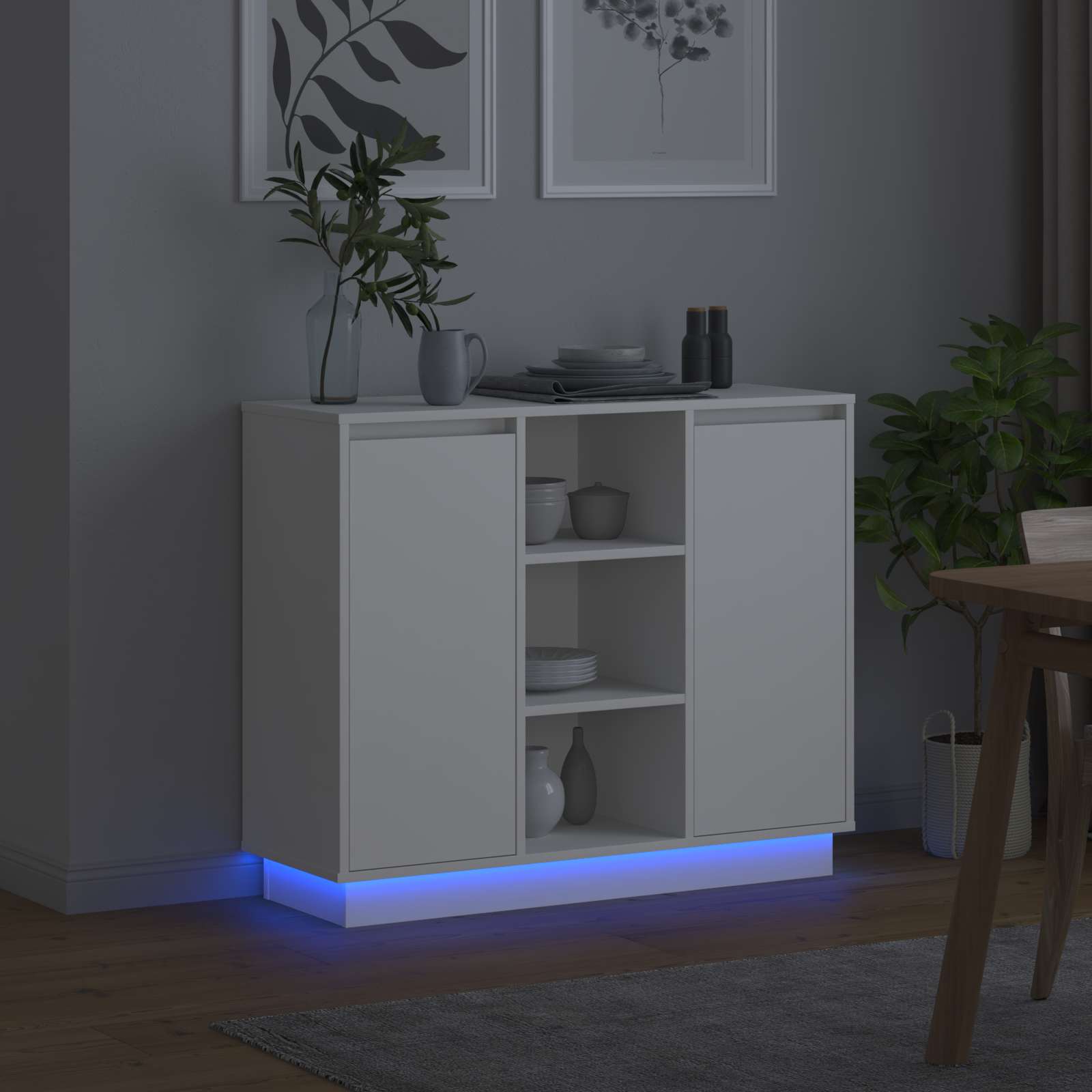 Buffet LED Blanc 90 x 32 x 75 cm Bois d'ingénierie