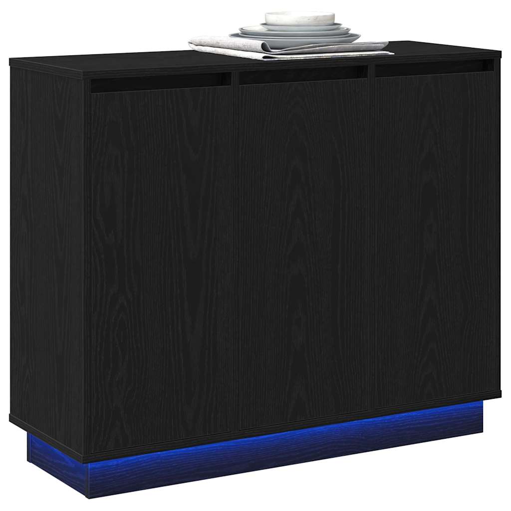 Buffet LED Chêne noir 90 x 32 x 75 cm Bois d'ingénierie