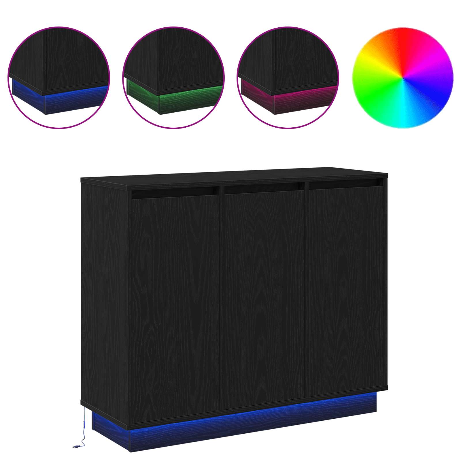 Buffet LED Chêne noir 90 x 32 x 75 cm Bois d'ingénierie