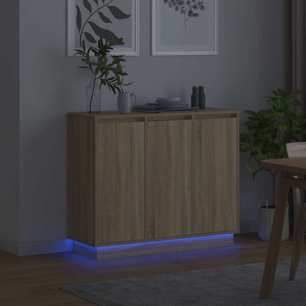 Buffet LED Chêne Sonoma 90 x 32 x 75 cm Bois d'ingénierie - XIOS