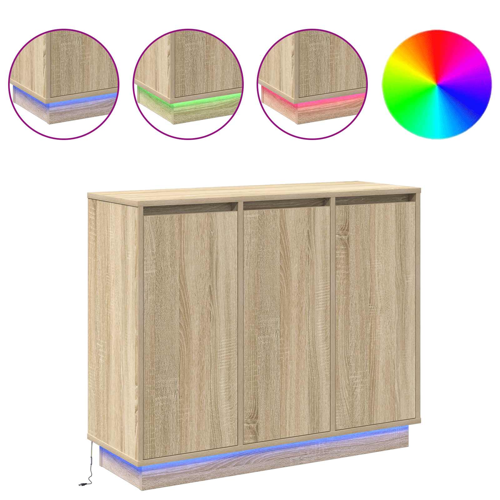 Buffet LED Chêne Sonoma 90 x 32 x 75 cm Bois d'ingénierie - XIOS