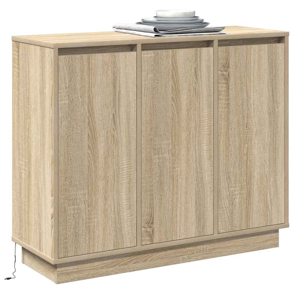 Buffet LED Chêne Sonoma 90 x 32 x 75 cm Bois d'ingénierie - XIOS