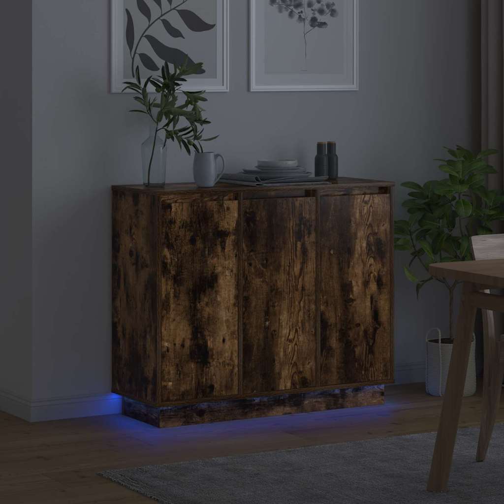 Buffet LED Chêne fumé 90 x 32 x 75 cm Bois d'ingénierie - XIOS