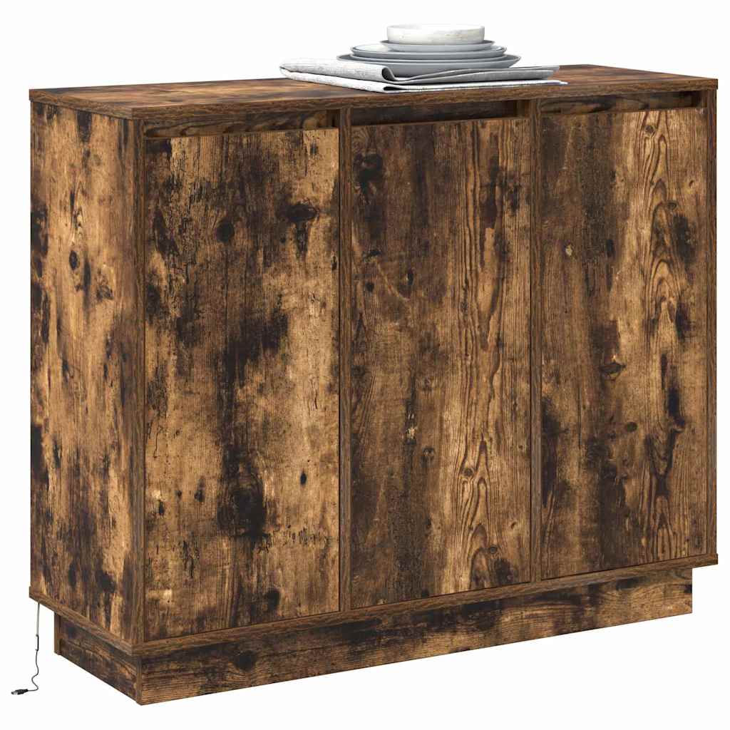 Buffet LED Chêne fumé 90 x 32 x 75 cm Bois d'ingénierie - XIOS