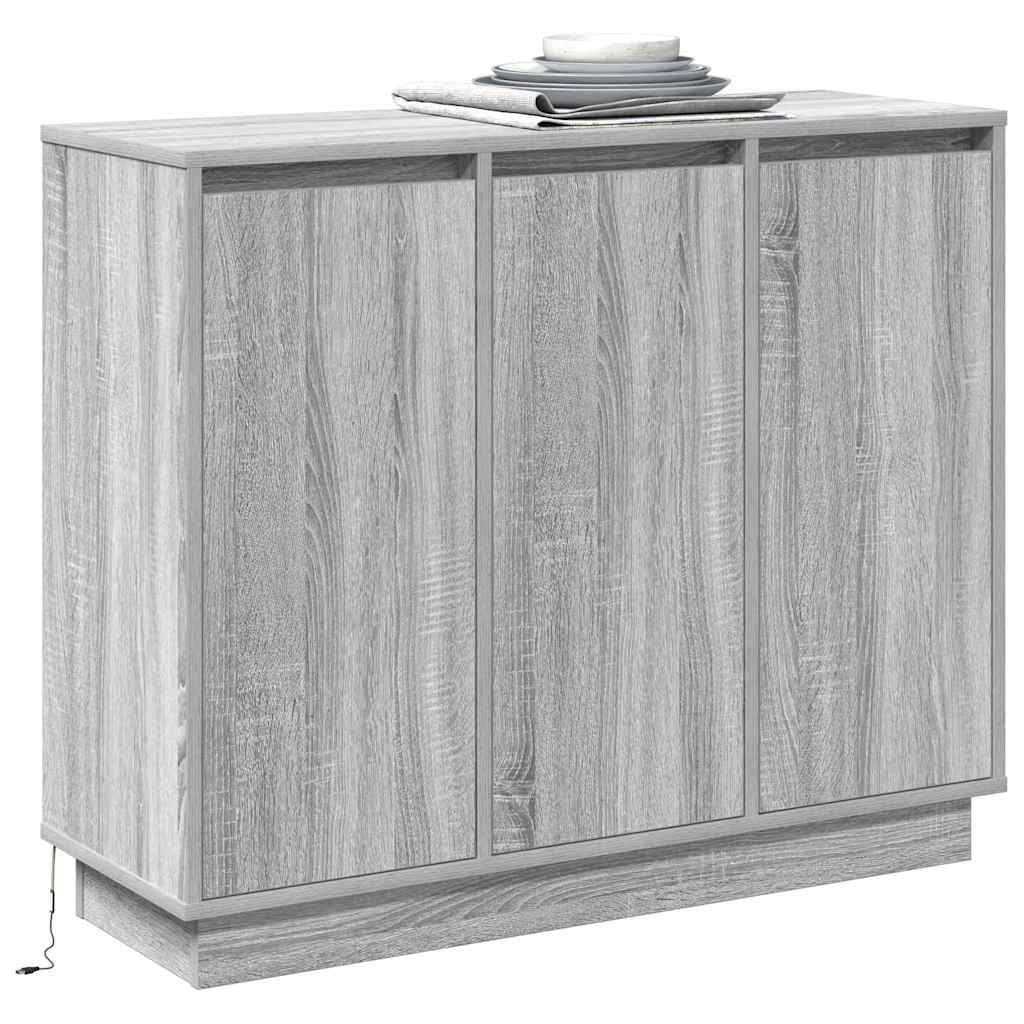 Buffet LED Gris Sonoma 90 x 32 x 75 cm Bois d'ingénierie - XIOS