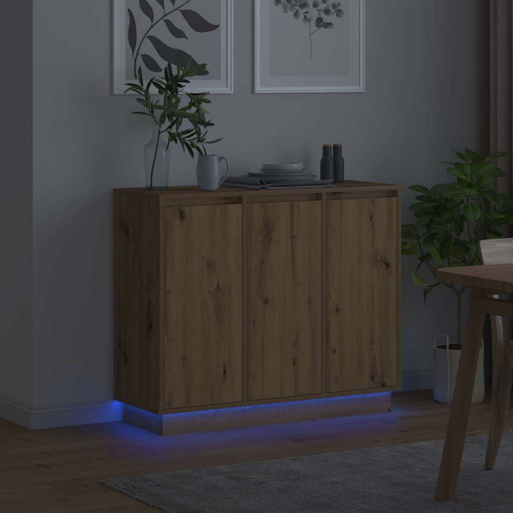 Buffet LED Chêne artisanal 90 x 32 x 75 cm Bois d'ingénierie - XIOS