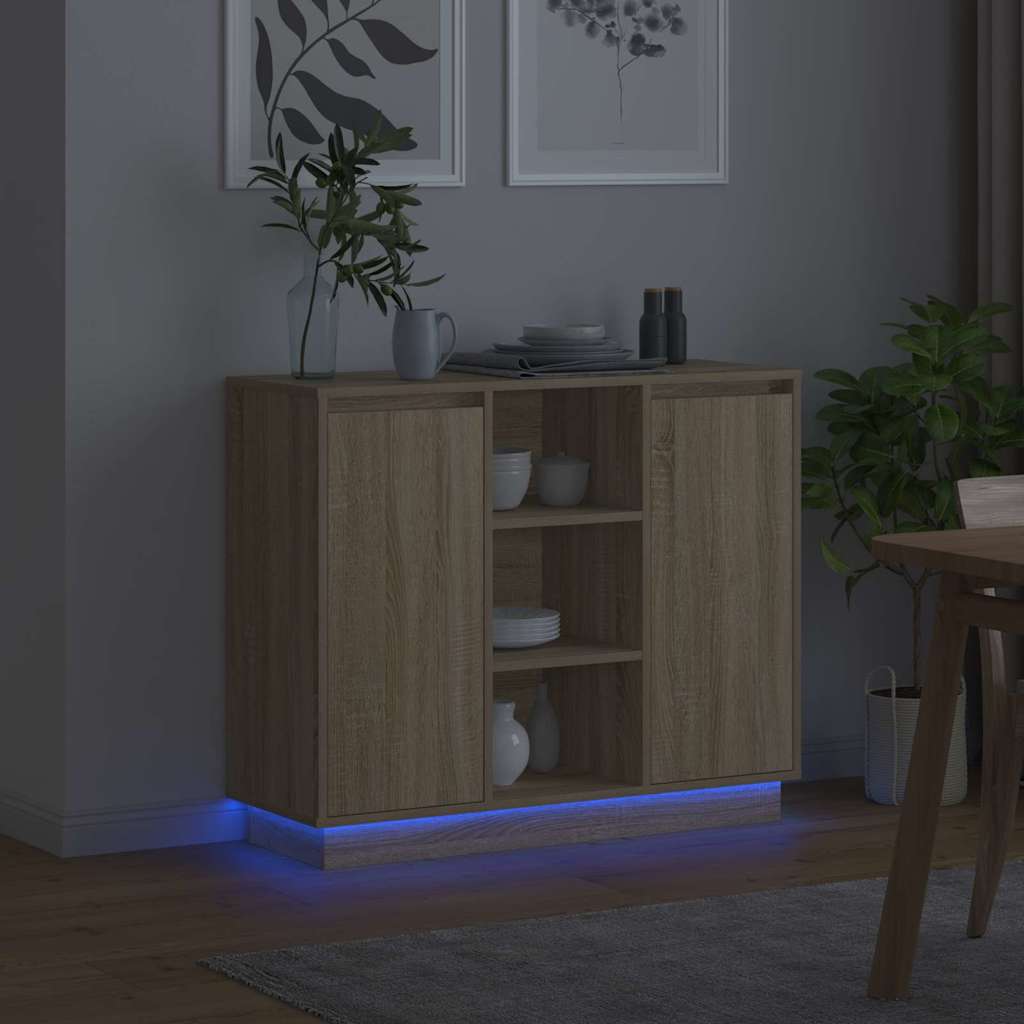 Buffet LED Chêne Sonoma 90 x 32 x 75 cm Bois d'ingénierie - XIOS