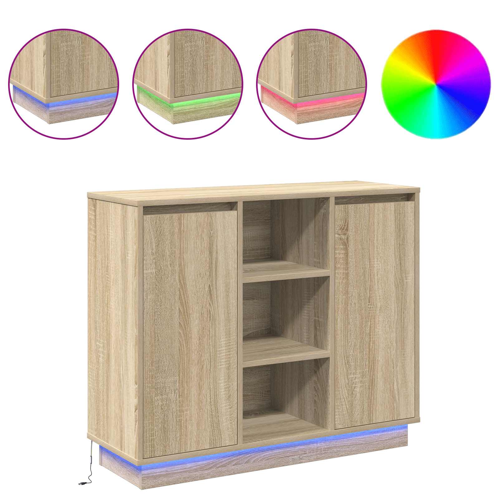 Buffet LED Chêne Sonoma 90 x 32 x 75 cm Bois d'ingénierie - XIOS
