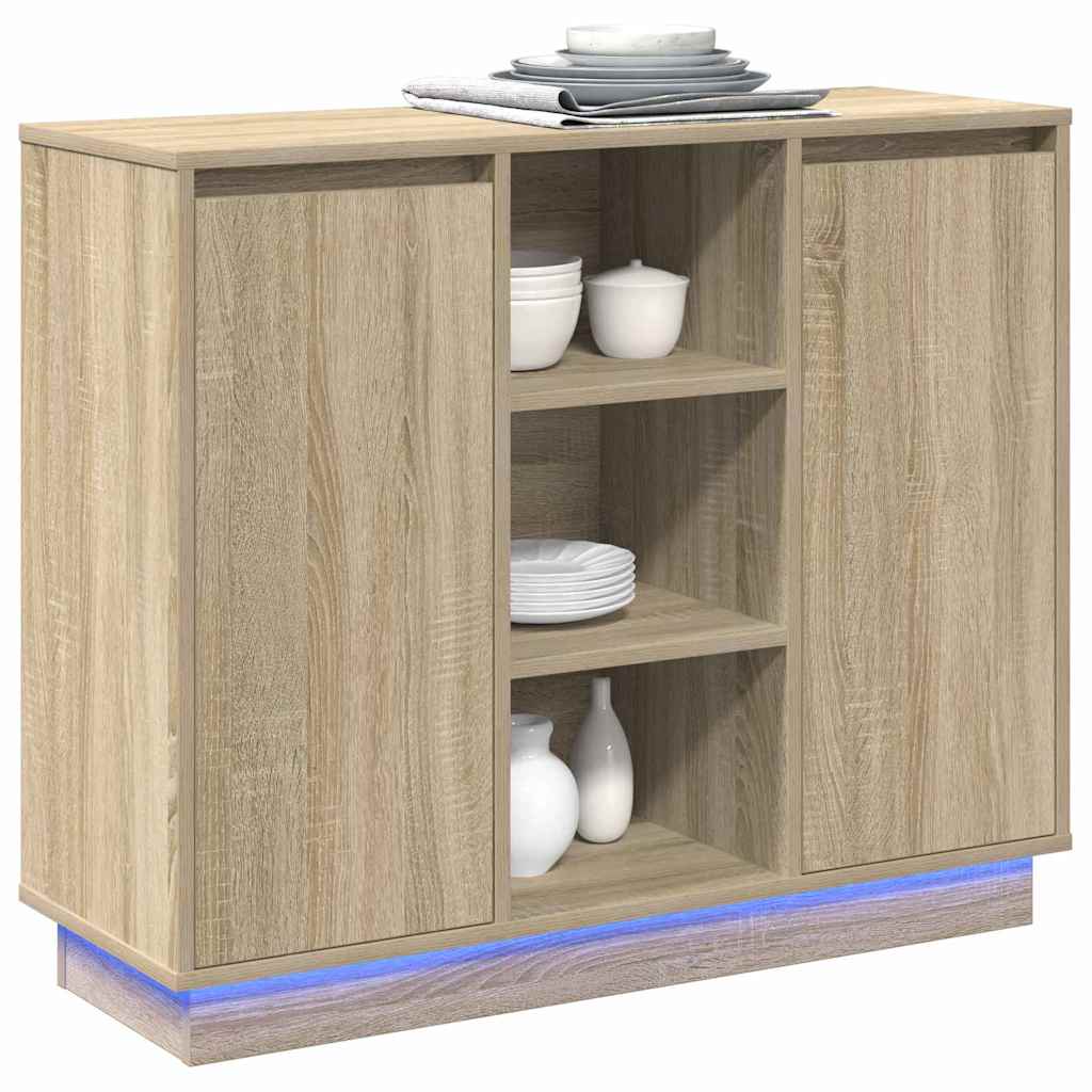 Buffet LED Chêne Sonoma 90 x 32 x 75 cm Bois d'ingénierie - XIOS