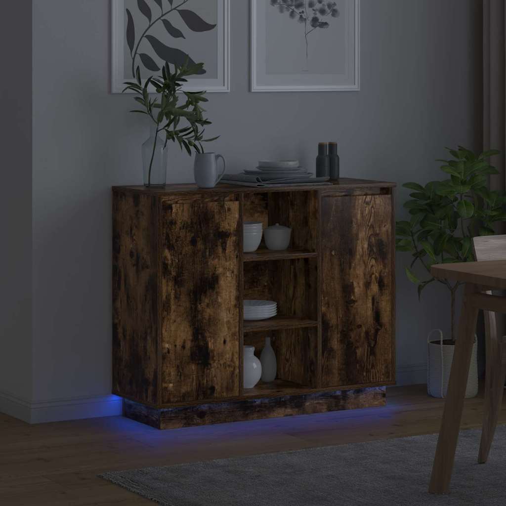 Buffet LED Chêne fumé 90 x 32 x 75 cm Bois d'ingénierie - XIOS