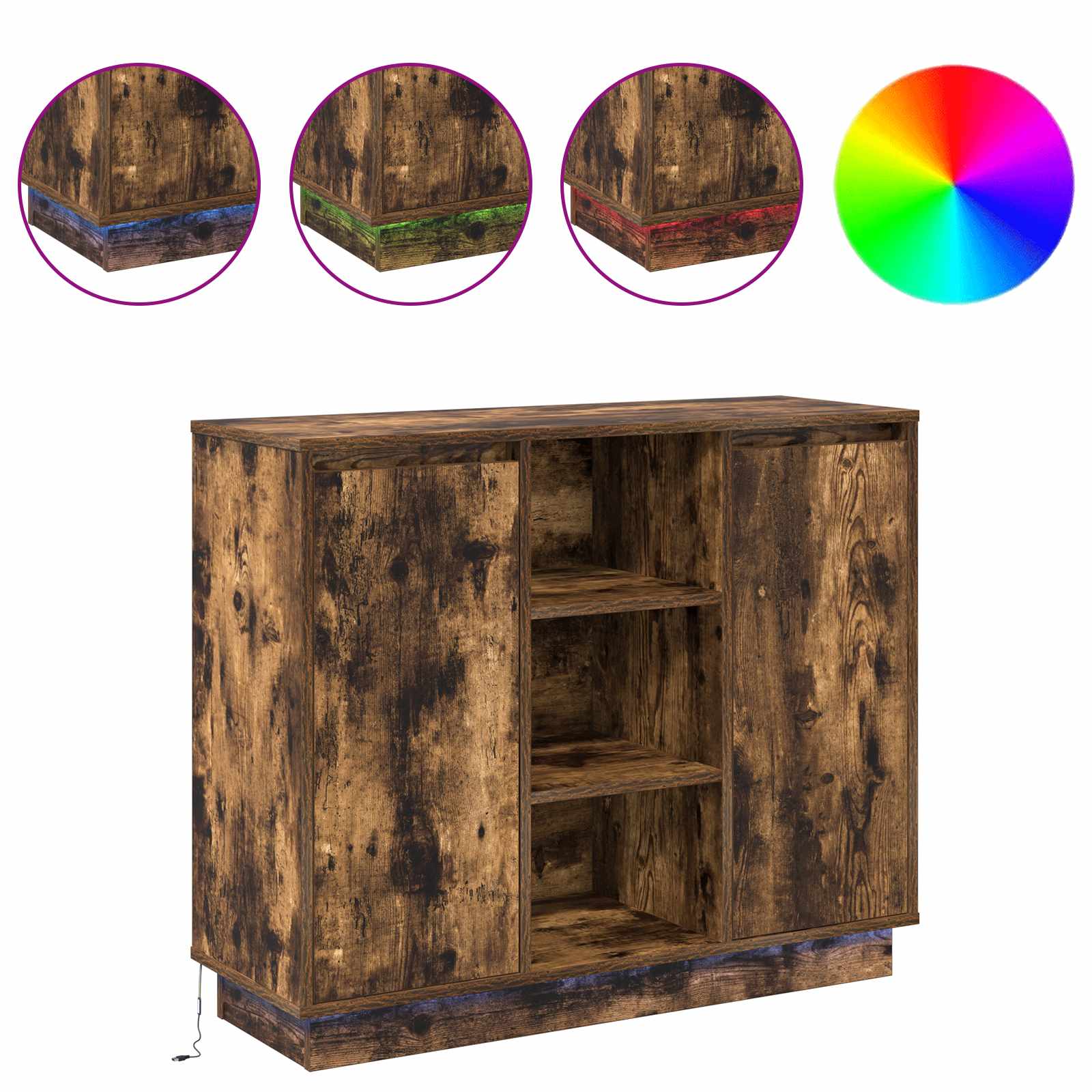 Buffet LED Chêne fumé 90 x 32 x 75 cm Bois d'ingénierie - XIOS