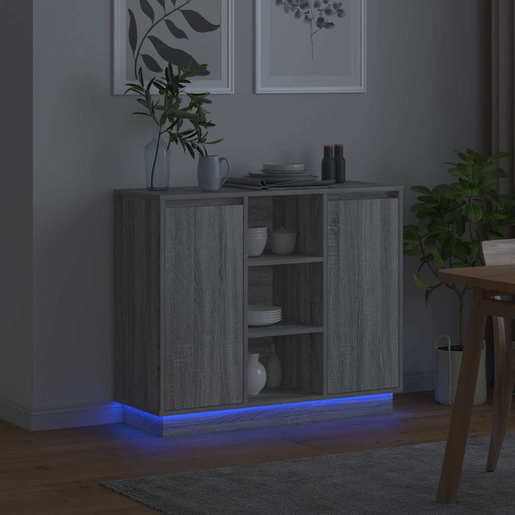 Buffet LED Gris Sonoma 90 x 32 x 75 cm Bois d'ingénierie - XIOS