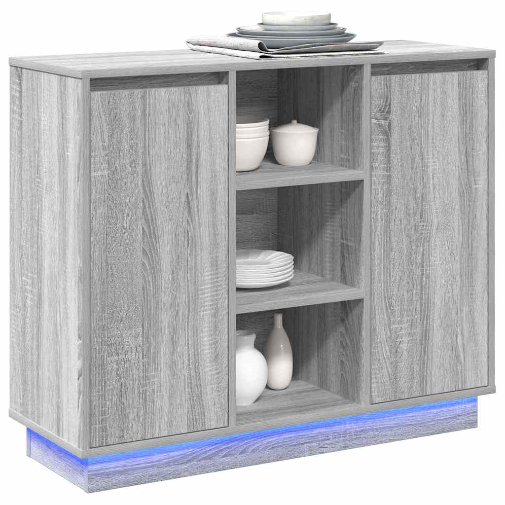 Buffet LED Gris Sonoma 90 x 32 x 75 cm Bois d'ingénierie - XIOS