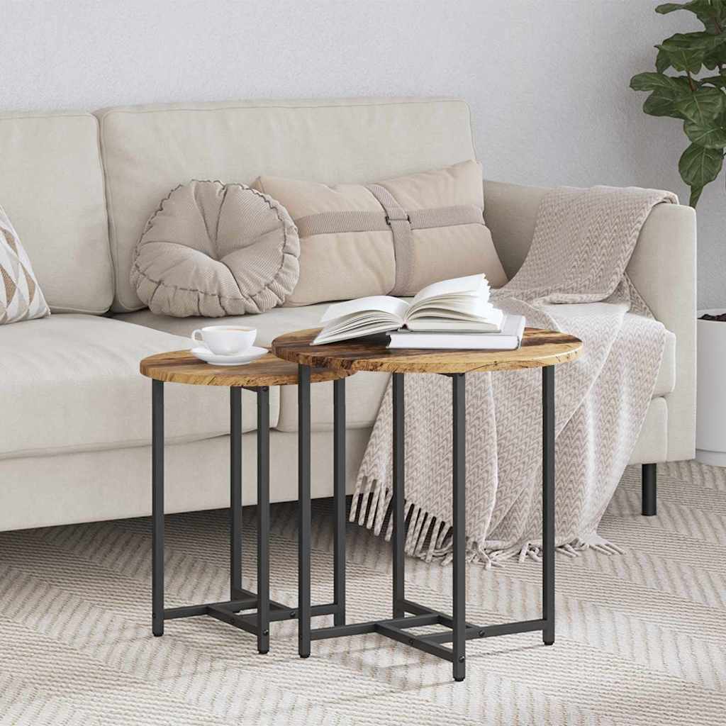 Ensemble de tables d'appoint 2 pcs Bois ancien et noir - XIOS