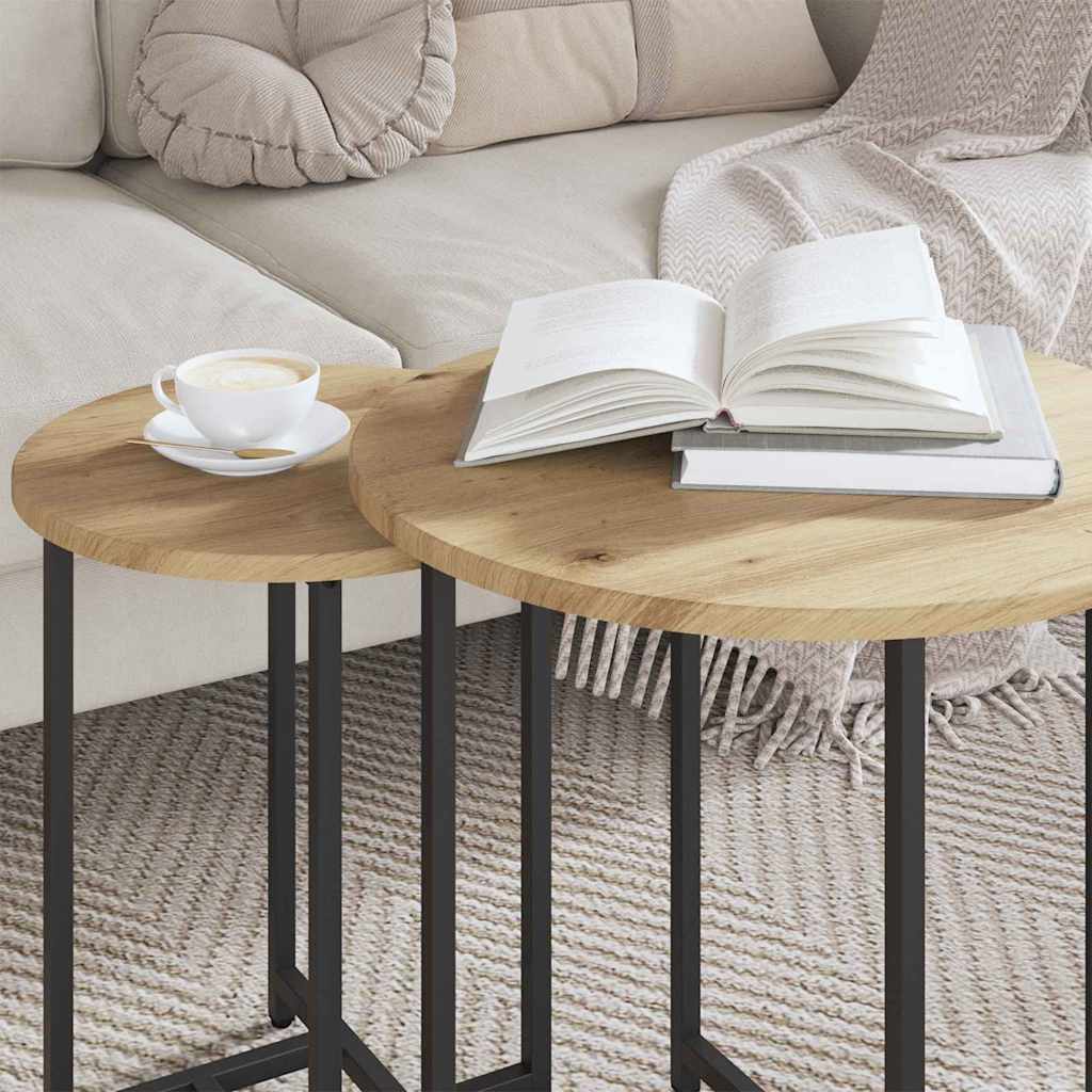 Ensemble de tables d'appoint 2 pcs Chêne artisanal et noir - XIOS