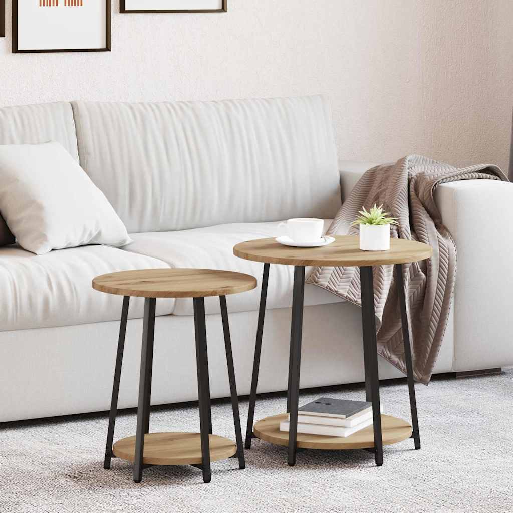 Ensemble de tables d'appoint 2 pcs Chêne artisanal et noir - XIOS