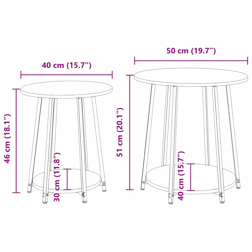 Ensemble de tables d'appoint 2 pcs Chêne artisanal et noir - XIOS