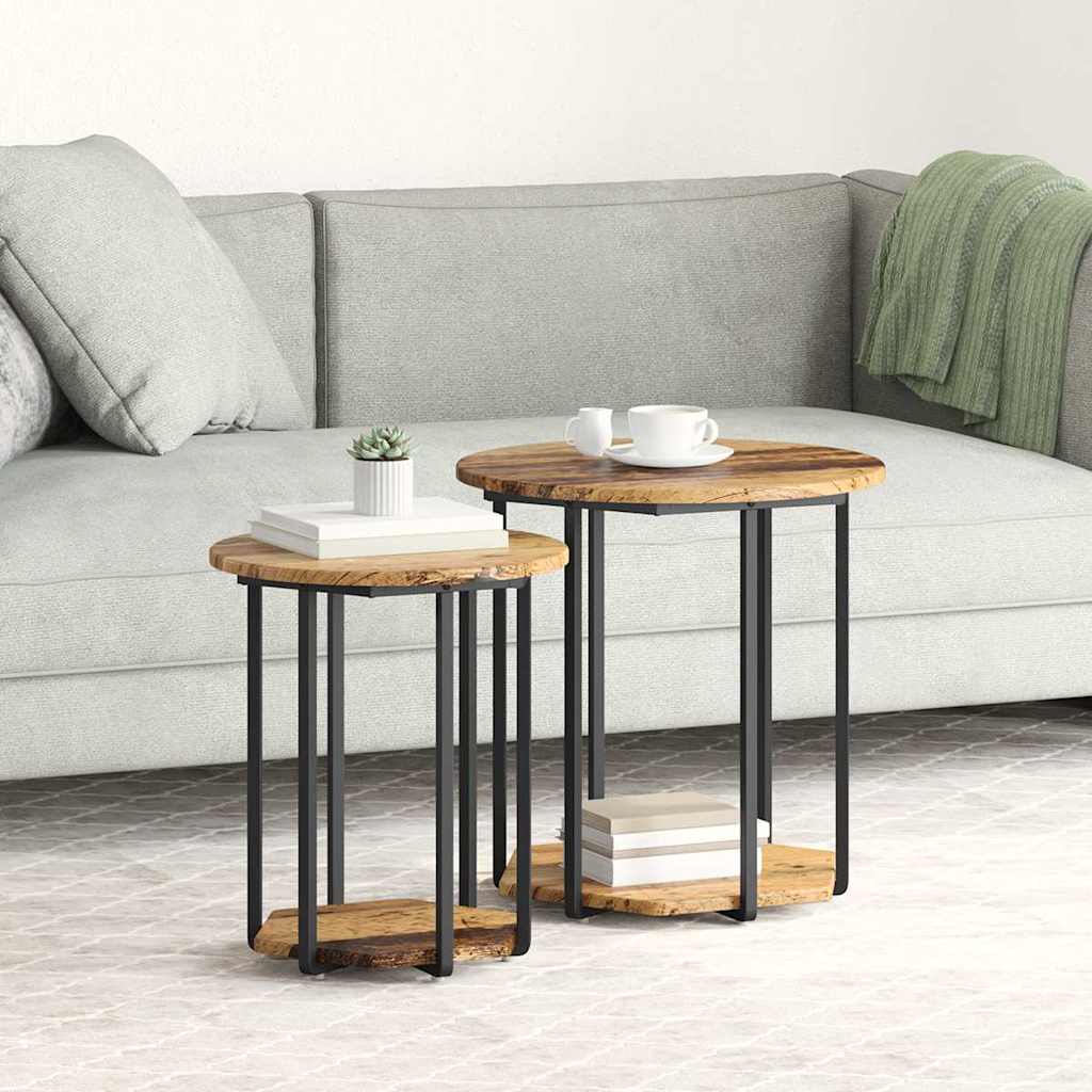 Ensemble de tables d'appoint 2 pcs Bois ancien et noir - XIOS
