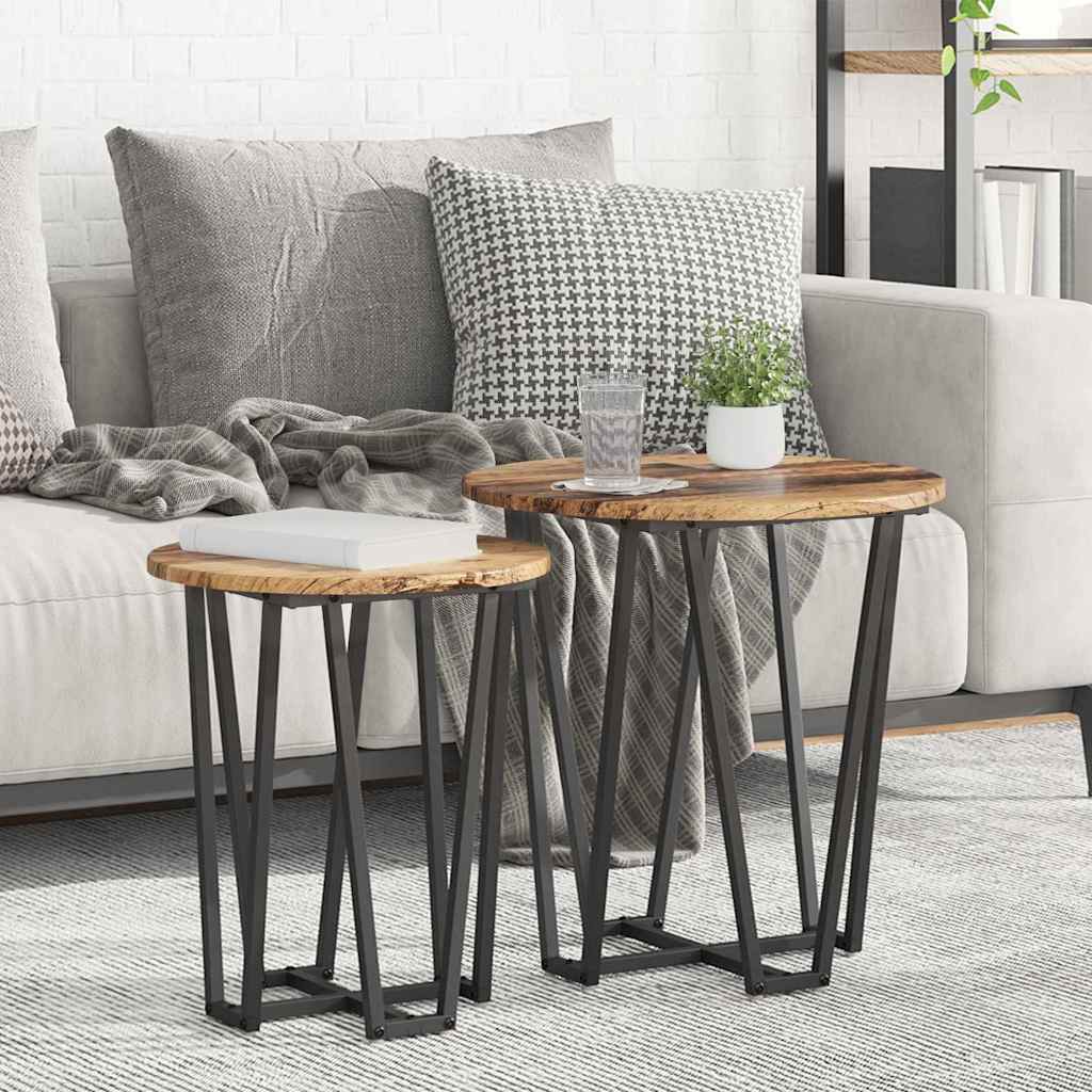 Ensemble de tables d'appoint 2 pcs Bois ancien et noir - XIOS