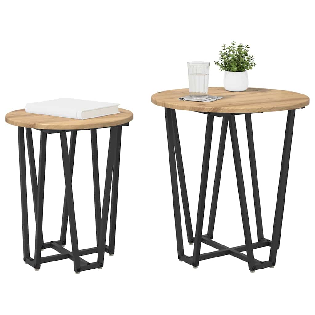 Ensemble de tables d'appoint 2 pcs Chêne artisanal et noir - XIOS