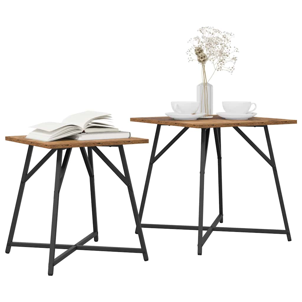 Ensemble de tables d'appoint 2 pcs Bois ancien et noir - XIOS