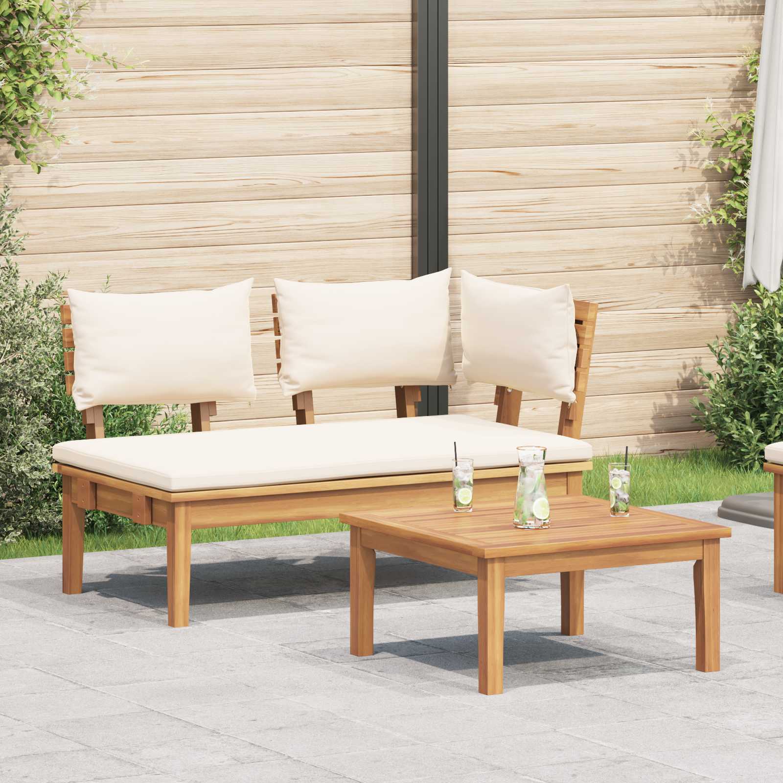 Ensemble banc et table de jardin 2 pcs Crème et marron - XIOS