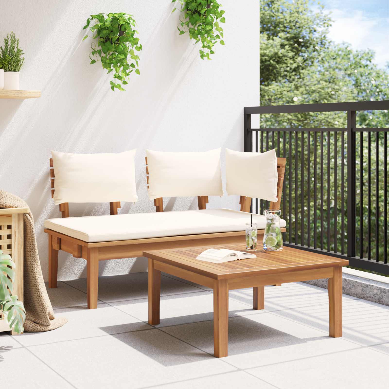 Ensemble banc et table de jardin 2 pcs Crème et marron - XIOS