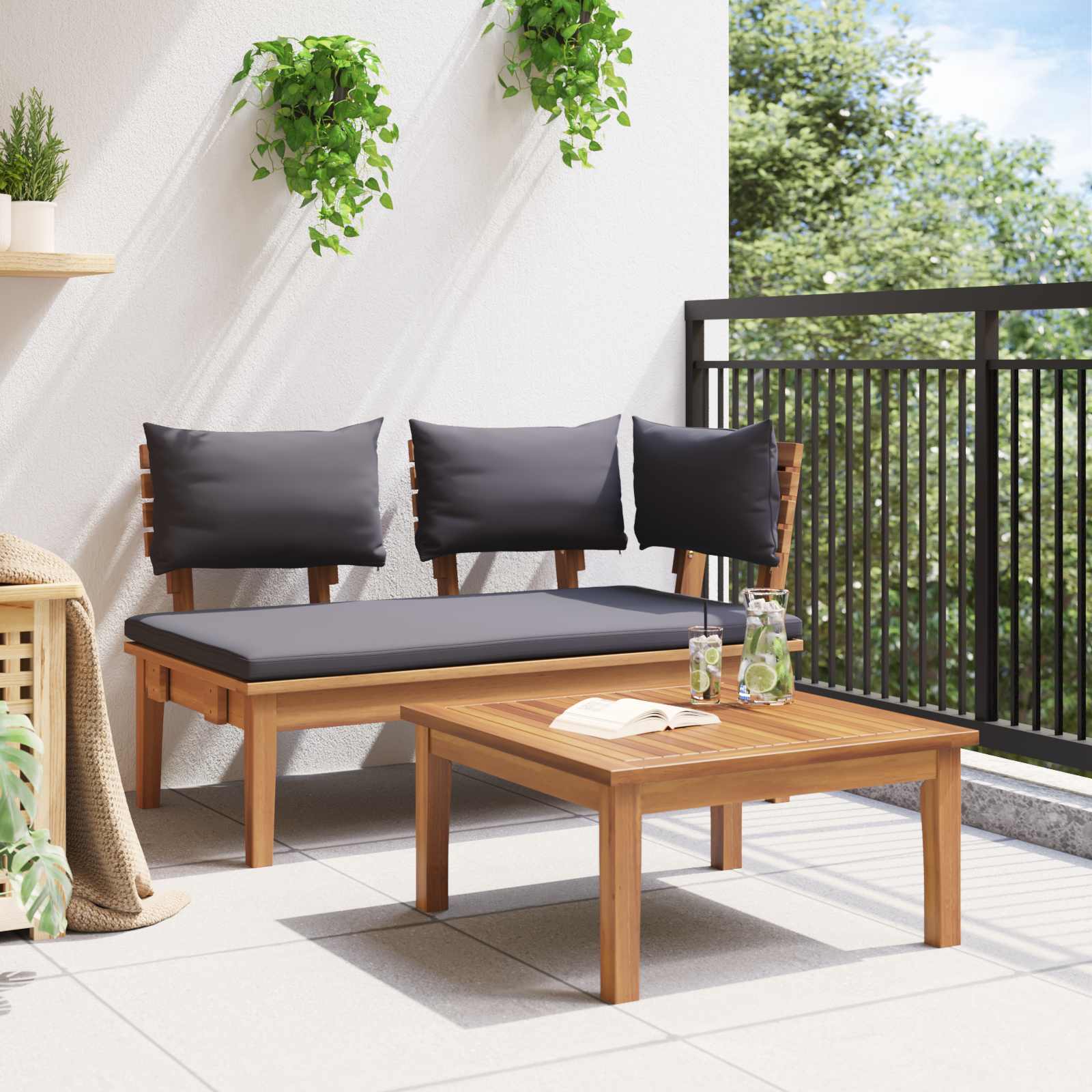 Ensemble banc et table de jardin 2 pcs Gris et marron - XIOS