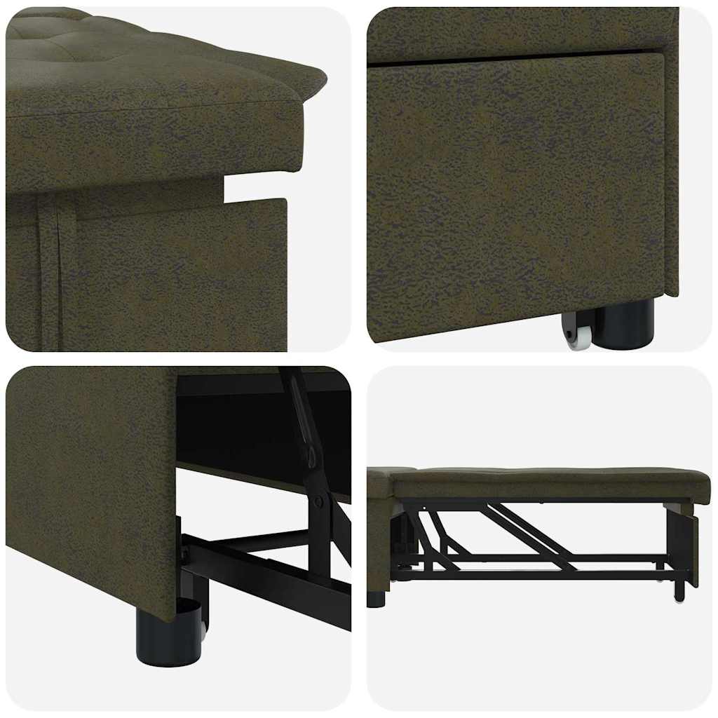 Canapé-lit Vert armée 67 x 194 x 38 cm Cuir suédé faux - XIOS