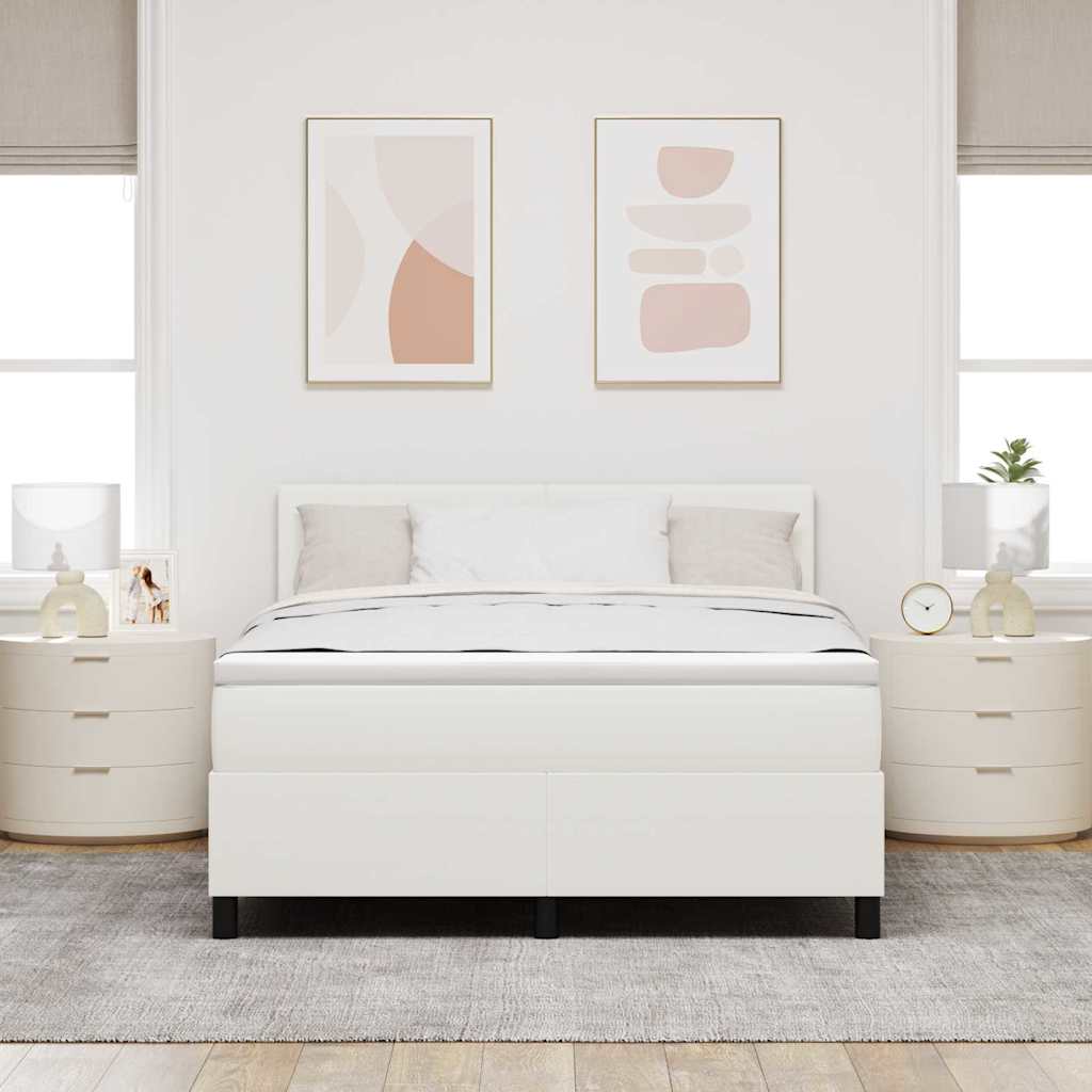 Lit à ressorts avec tête de lit Crème et Blanc 160 x 200 cm