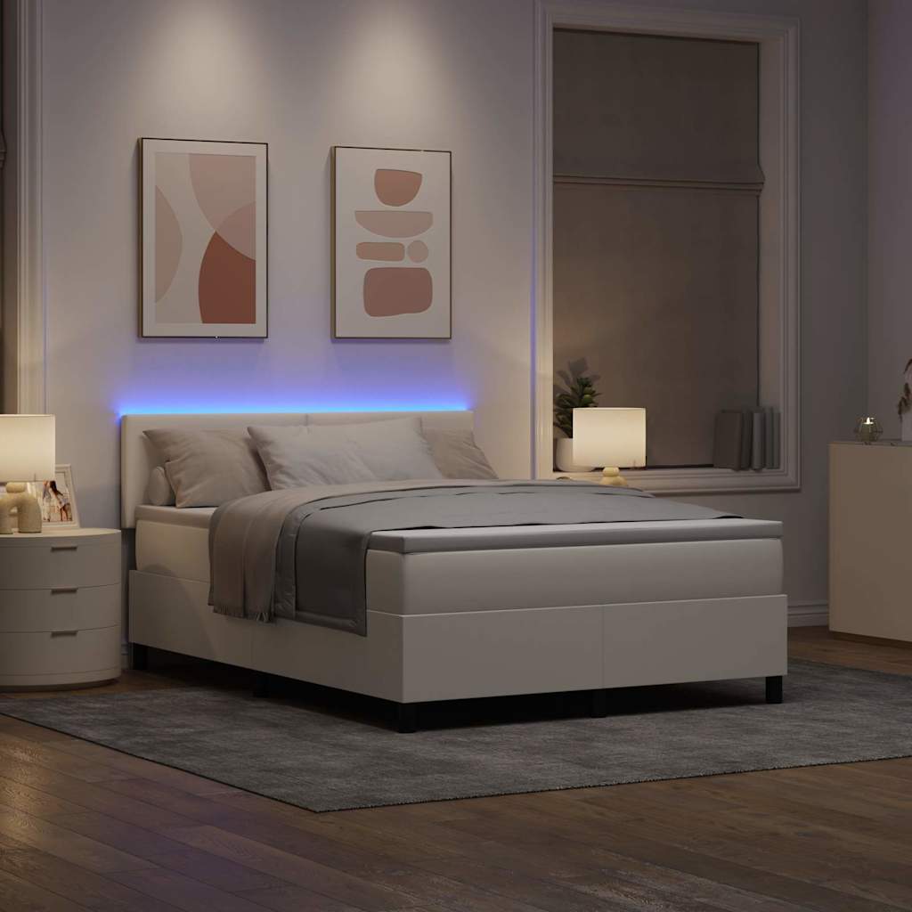 Lit à ressort LED avec tête de lit Crème et Blanc 140 x 190 cm - XIOS