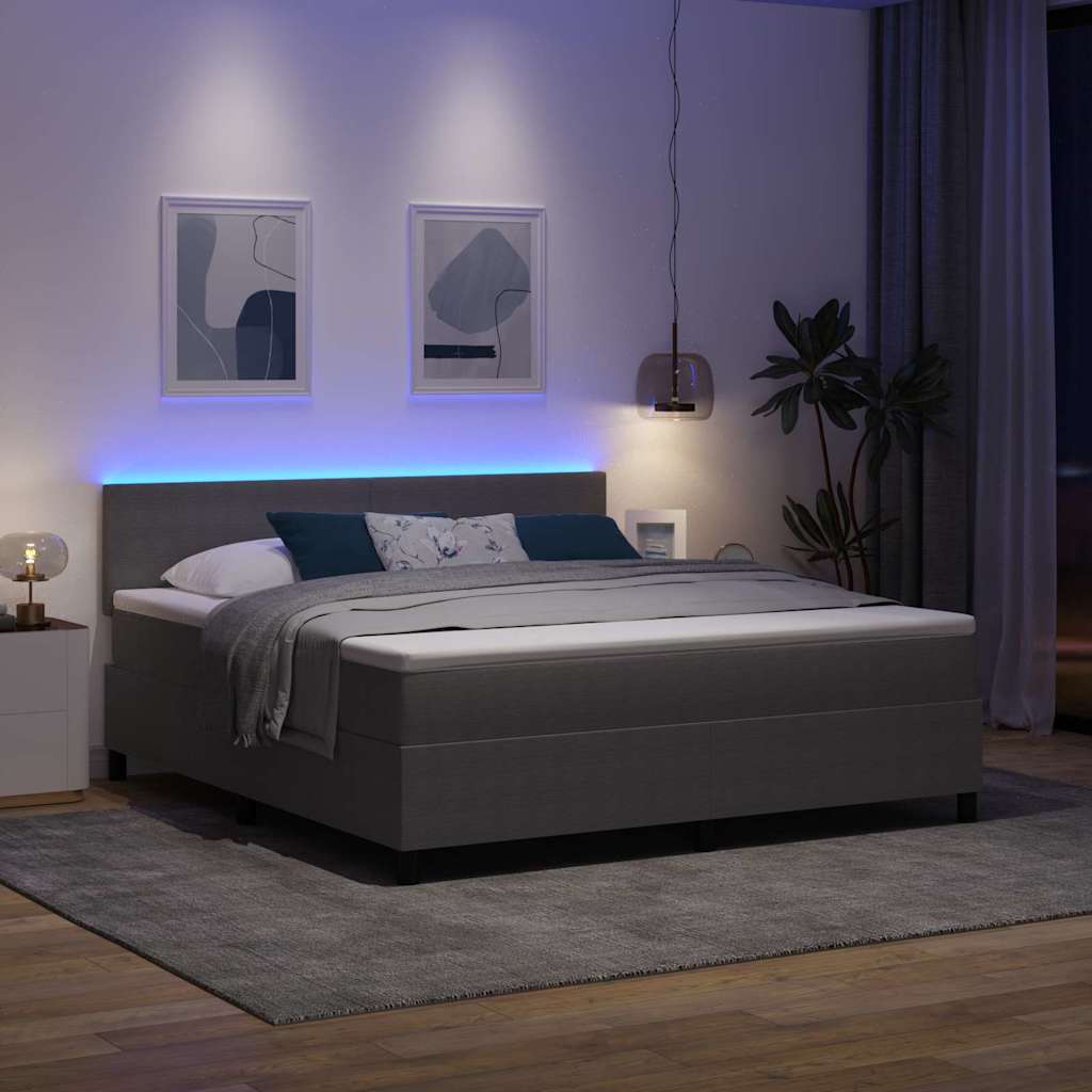 Lit à ressort LED Gris clair et blanc 180 x 200 cm