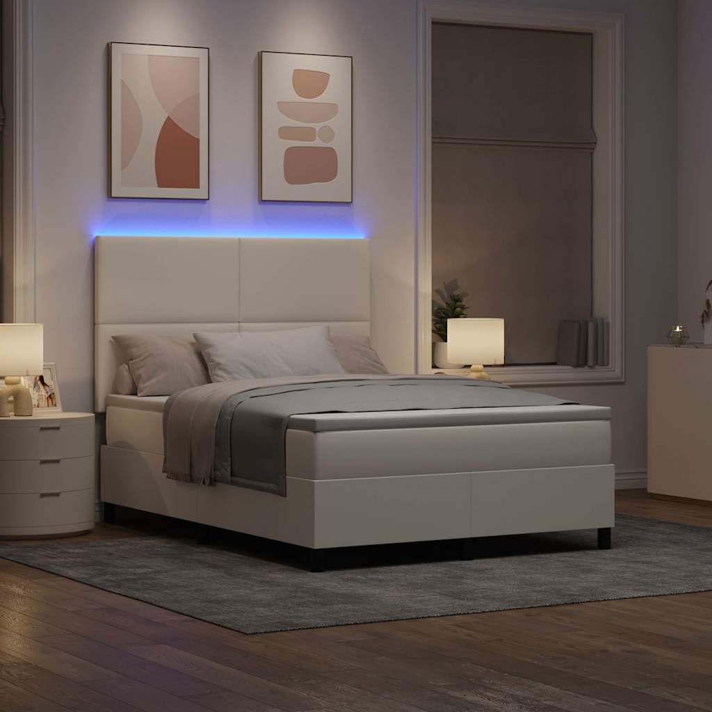Lit à ressort LED avec tête de lit Crème et Blanc 140 x 190 cm - XIOS
