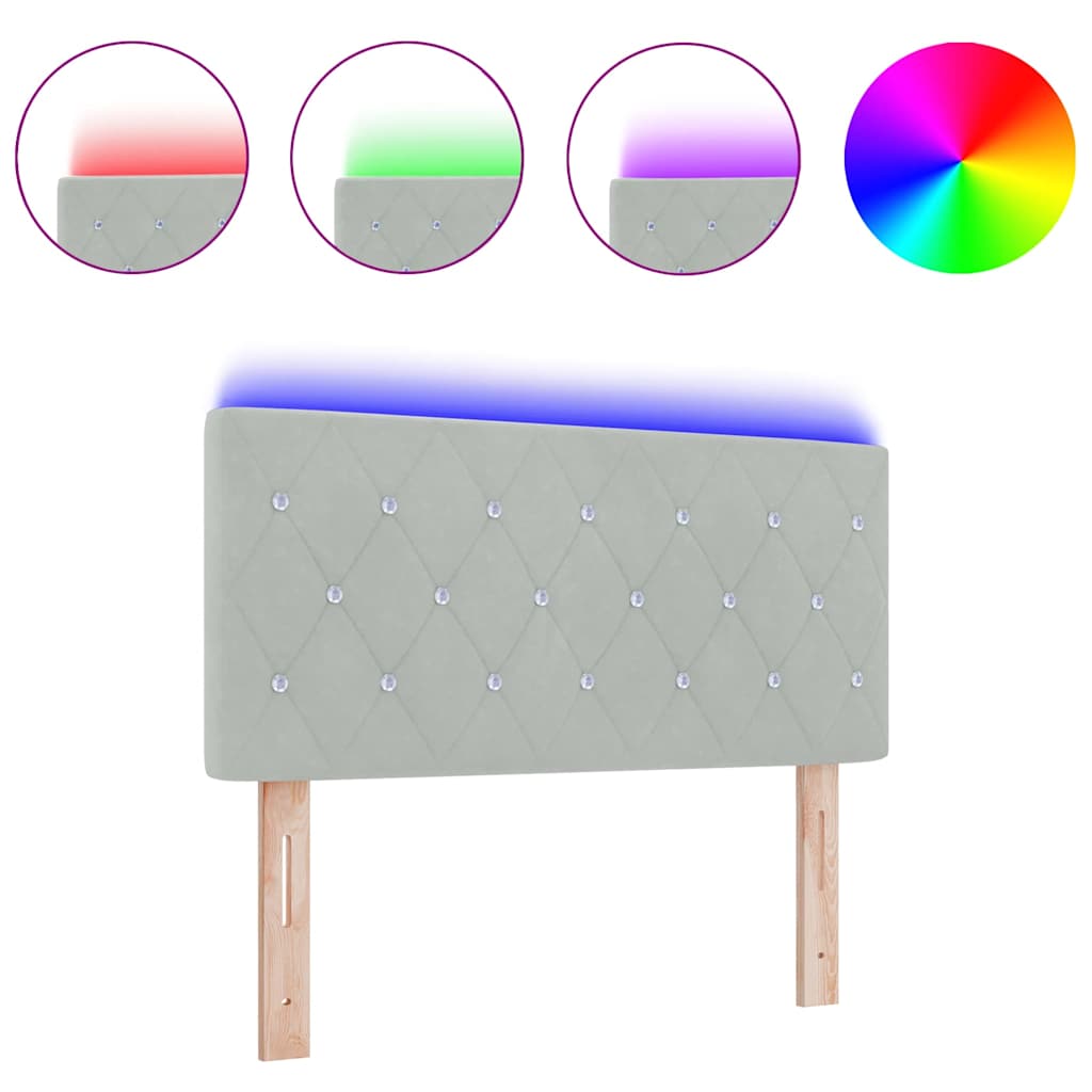 Tête de Lit LED Argyle Gris clair 100 cm Velours - XIOS
