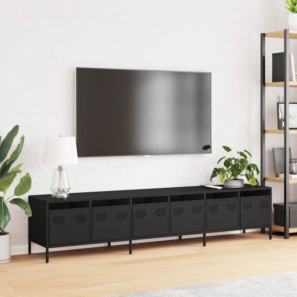 Meuble TV noir 202x39x43,5 cm acier laminé à froid - XIOS