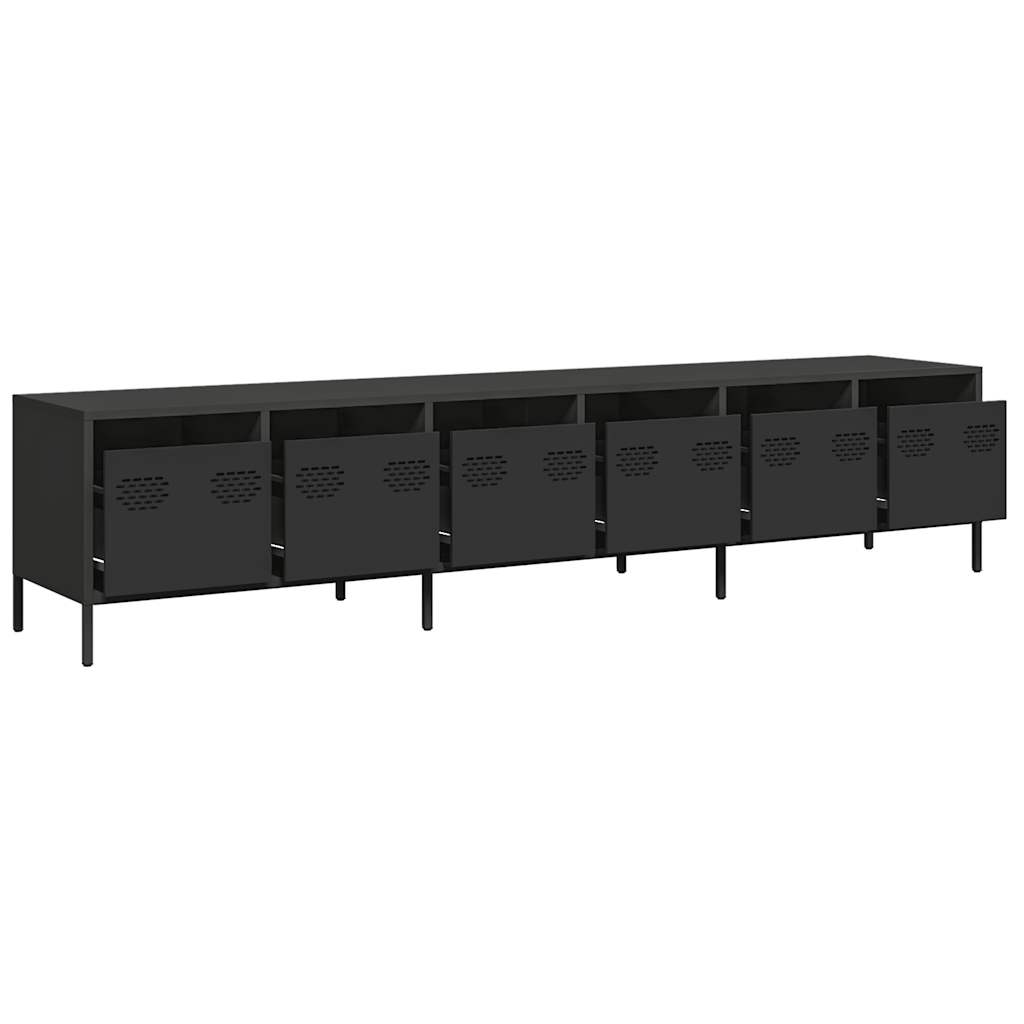 Meuble TV noir 202x39x43,5 cm acier laminé à froid - XIOS