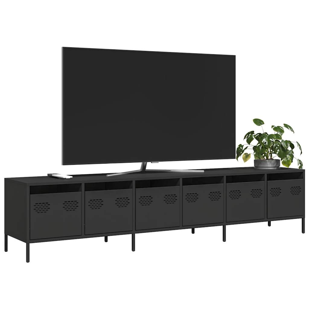 Meuble TV noir 202x39x43,5 cm acier laminé à froid - XIOS
