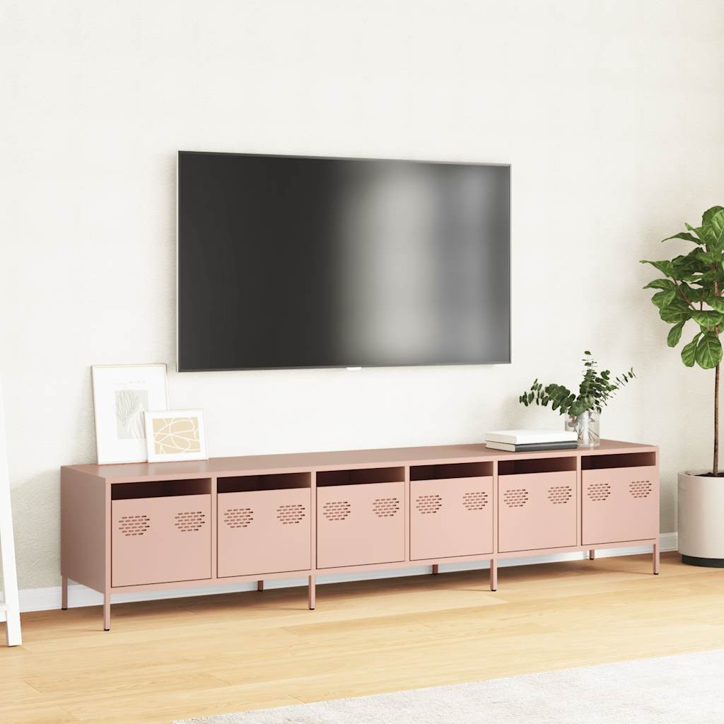 Meuble TV rose 202x39x43,5 cm acier laminé à froid - XIOS
